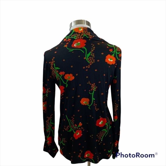Ladies Vintage Leslie J Poppy Print Button Down - Picture 7 of 15